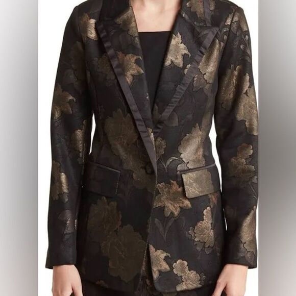 NWT Bagatelle Tuxedo Floral Jacquard Blazer. Black & Metallic Gold. Size Small. - Picture 1 of 9